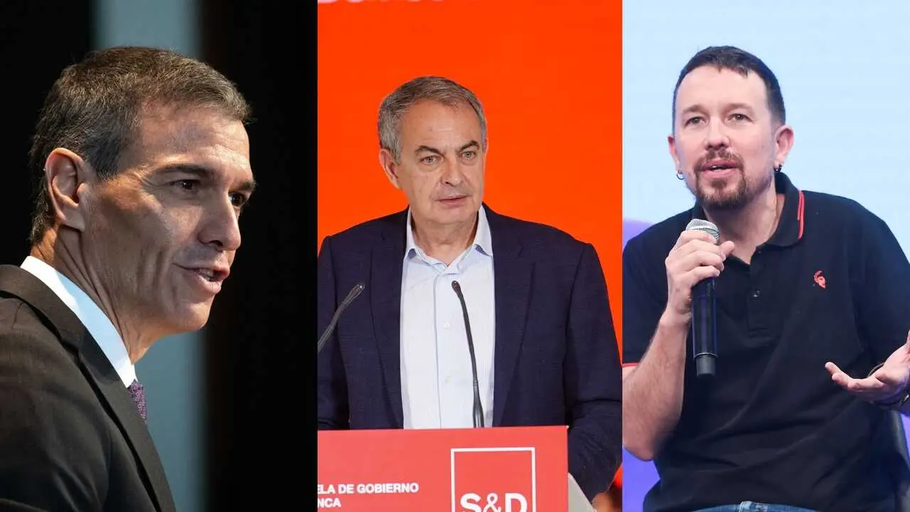 Pedro S&aacute;nchez, Zapatero y Pablo Iglesias. / A.E