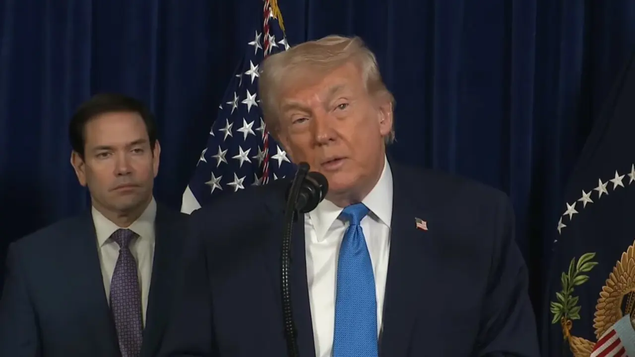 Donald Trump y Marco Rubio durante la rueda de prensa de hoy.