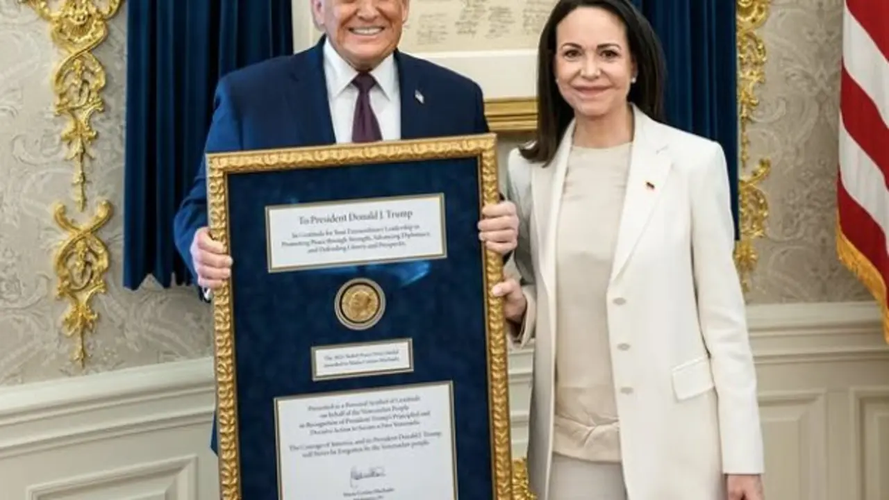 Donald Trump recibi&oacute; la medalla Nobel de la Paz de manos de Mar&iacute;a Corina Machado. / IG