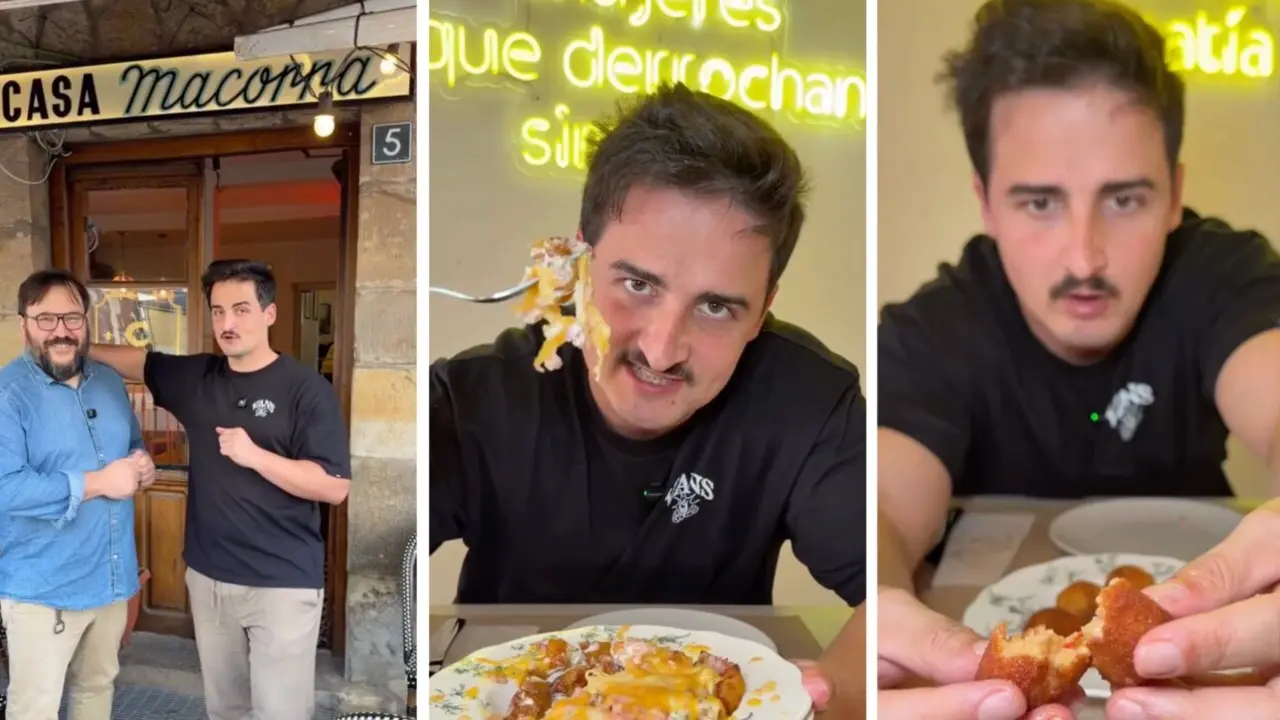 Dar&iacute;o Fern&aacute;ndez Dacal, Caim&aacute;n Foodie, durante su visita a Casa Macorra (Renedo de Pi&eacute;lagos), donde prob&oacute; el men&uacute; para grupos destacando la tortilla con callos, las croquetas y la propuesta pensada para compartir.