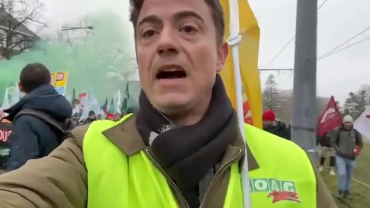 Luis P&eacute;rez en Estrasburgo el pasado 20 de enero. &ldquo;El campo est&aacute; en pie de guerra y le decimos NO a Mercosur.&rdquo;