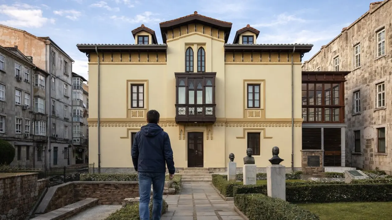 Una persona camina por los jardines que conducen a la entrada de la Fundaci&oacute;n Gerardo Diego, en Santander. / I.A.