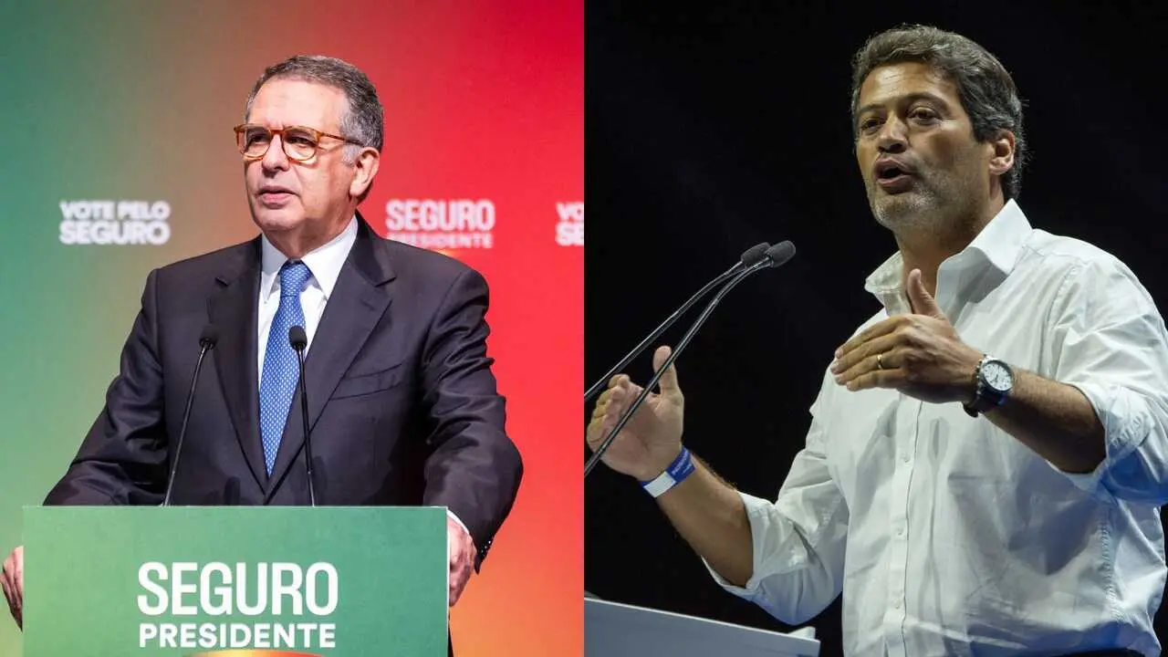 El candidato presidencial socialista Jose Antonio Seguro (I) y de Chega, Andre Ventura (D). / EP / A.E
