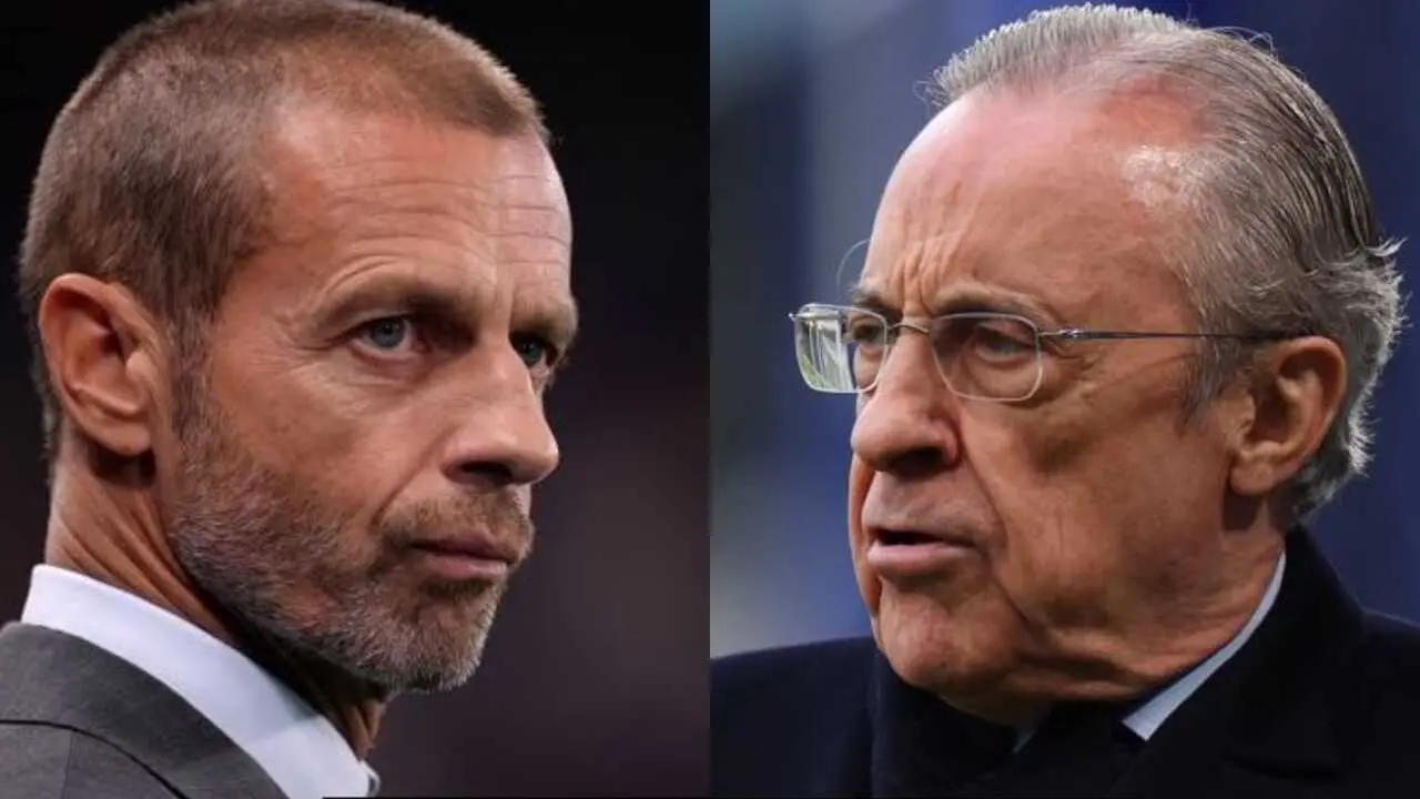 El presidente de la UEFA, Aleksander Ceferin, y el del Real Madrid, Florentino P&eacute;rez. / EP