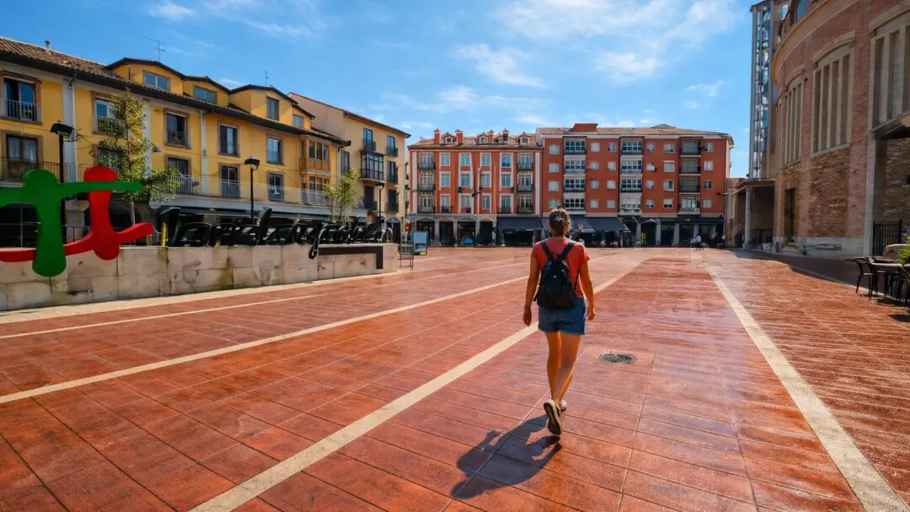 Una persona camina por la Plaza Roja de la ciudad. / I.A