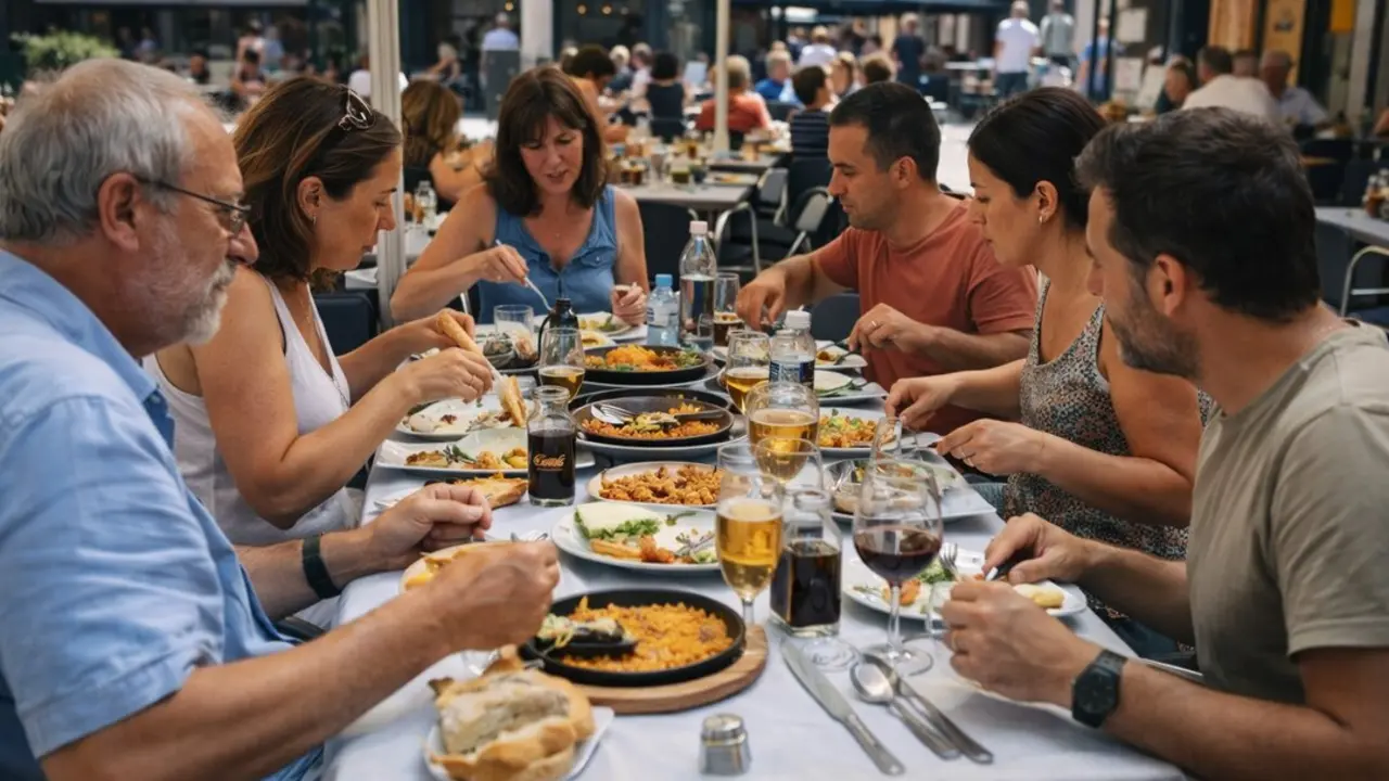 Varias personas comen en un restaurante./ I.A