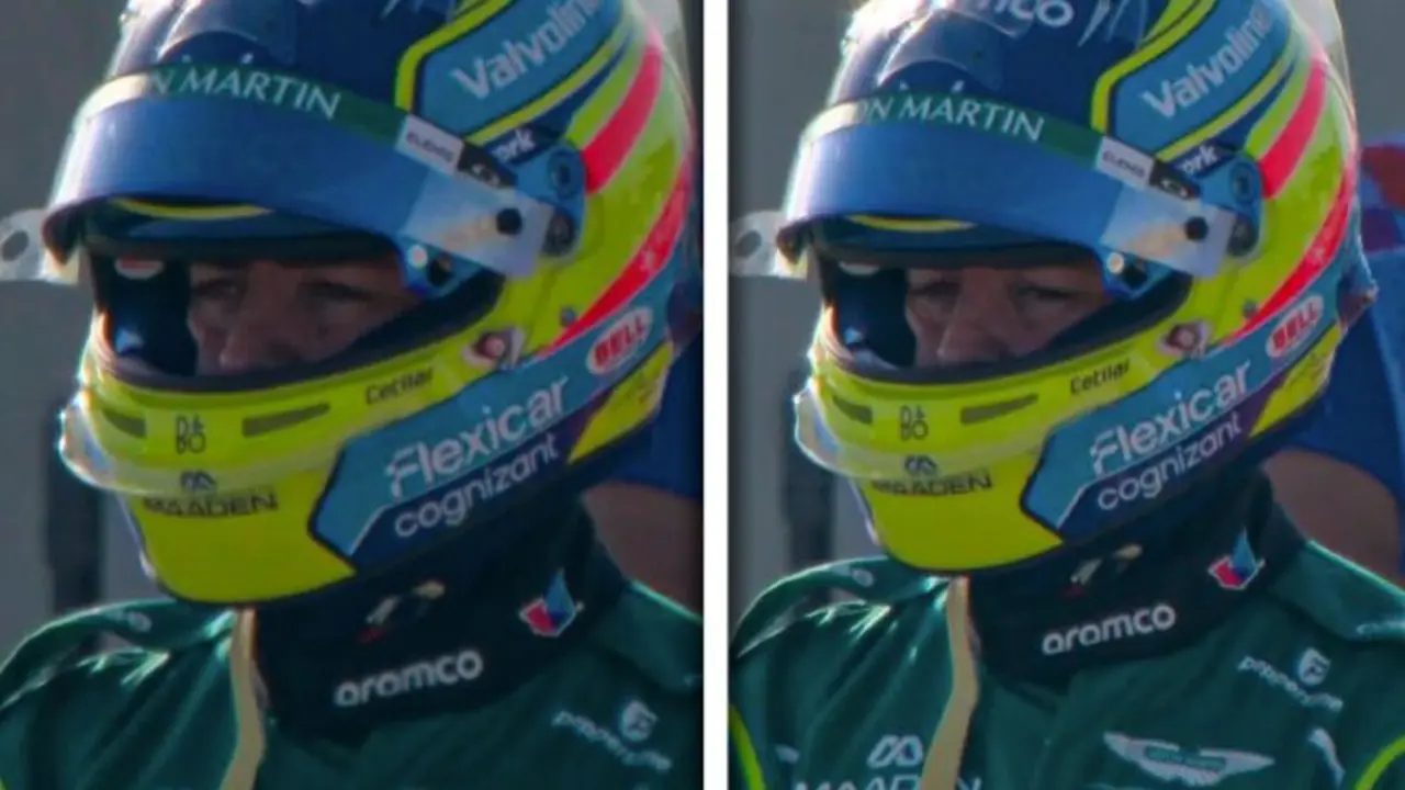 La reacci&oacute;n de Fernando Alonso tras el fallo del Aston Martin. / Dazn