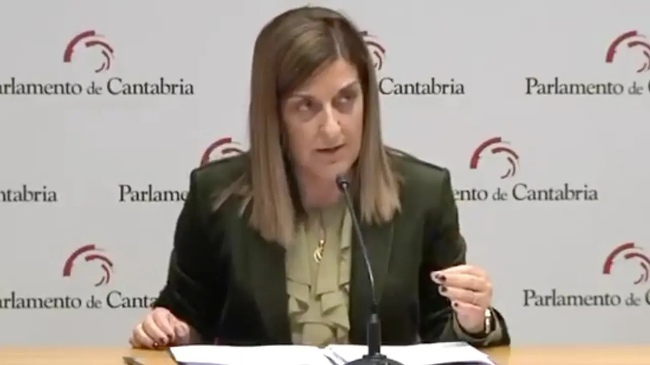 La presidenta de Cantabria, Mar&iacute;a Jos&eacute; S&aacute;enz de Buruaga, durante su comparecencia en el Parlamento regional tras el derrumbe de la pasarela en la senda costera de El Bocal, en Santander, mientras contin&uacute;a la investigaci&oacute;n sobre el accidente.