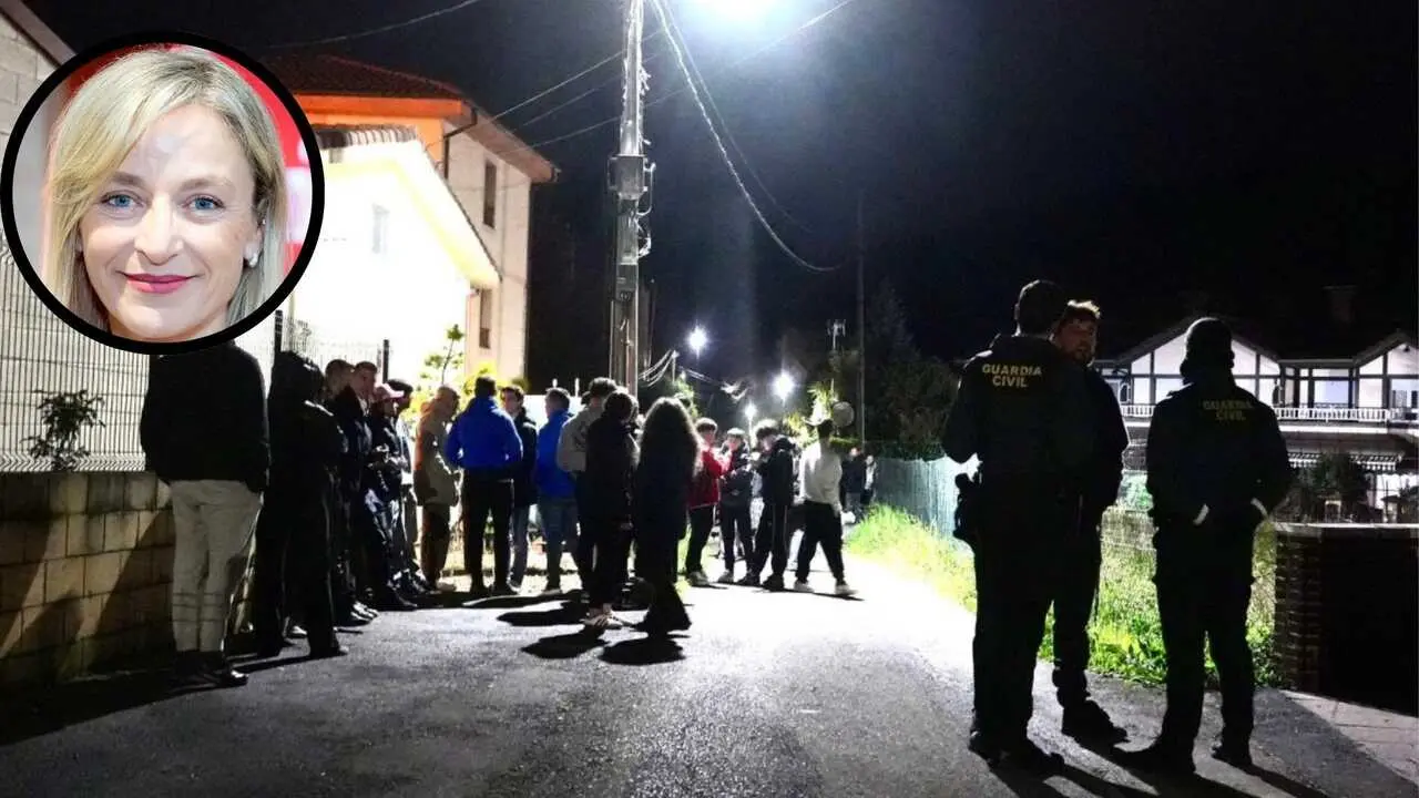 Personas frente al centro de acogida de menores extranjeros de Mio&ntilde;o y la alcaldesa de Castro a la izquierda. / EP