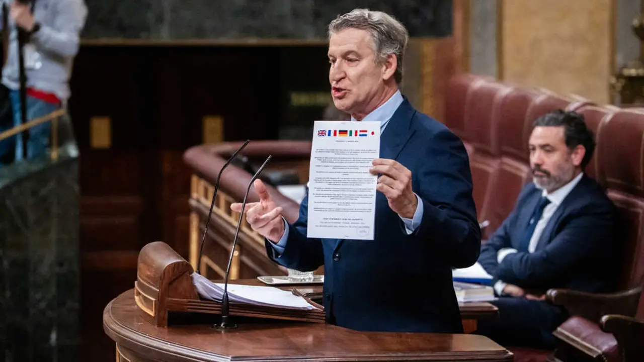 El presidente del Partido Popular, Alberto N&uacute;&ntilde;ez Feij&oacute;o, interviene durante una sesi&oacute;n de control al Gobierno, en el Congreso. / EP