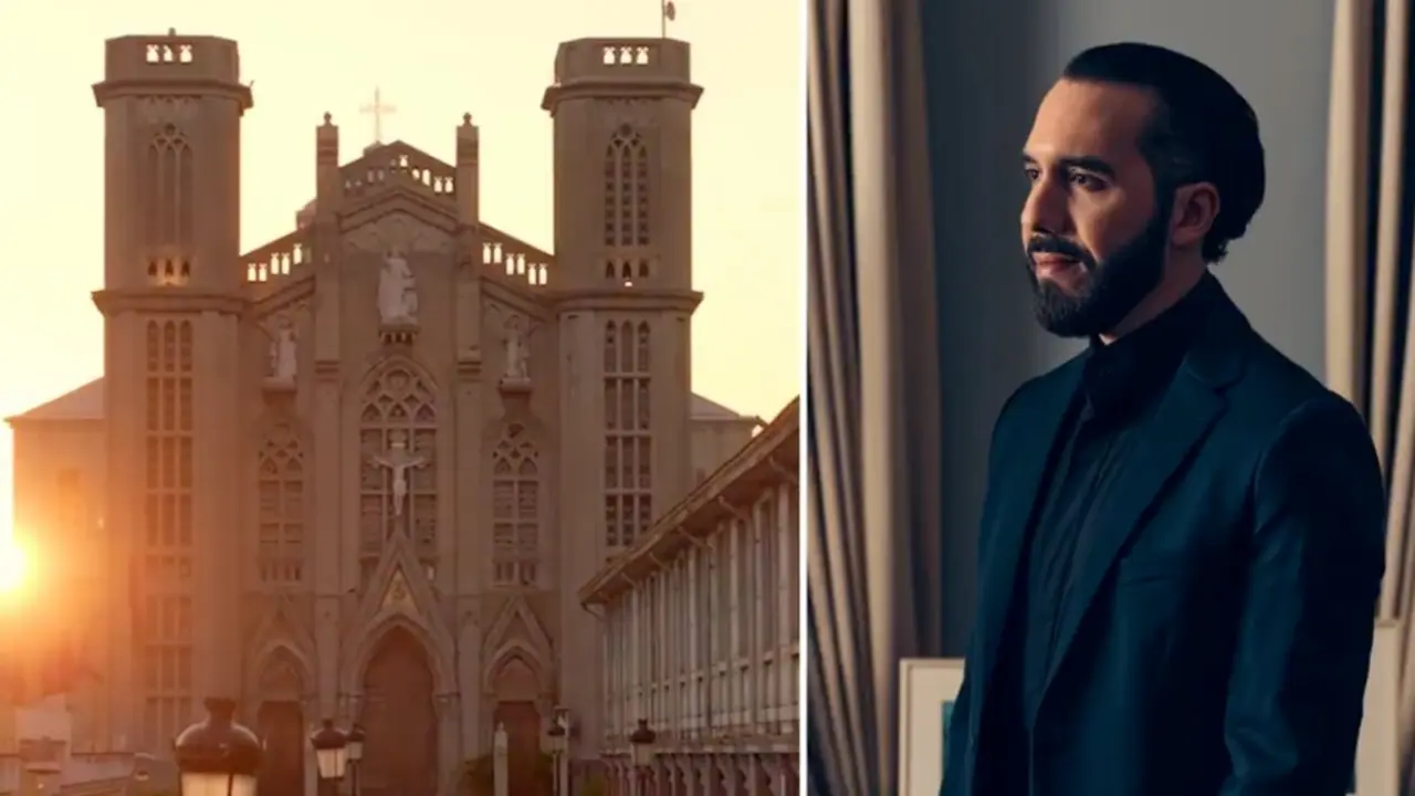El presidente de El Salvador, Nayib Bukele, junto a la Catedral Metropolitana de San Salvador, s&iacute;mbolo de un pa&iacute;s que busca dejar atr&aacute;s la violencia y proyectar una nueva imagen de estabilidad.