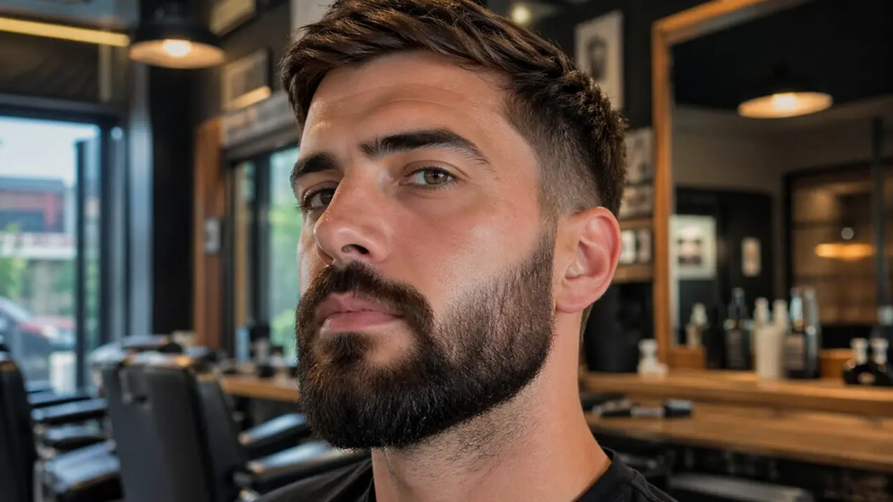 Un hombre luce una barba prolija y bien definida en una barber&iacute;a moderna. / IA