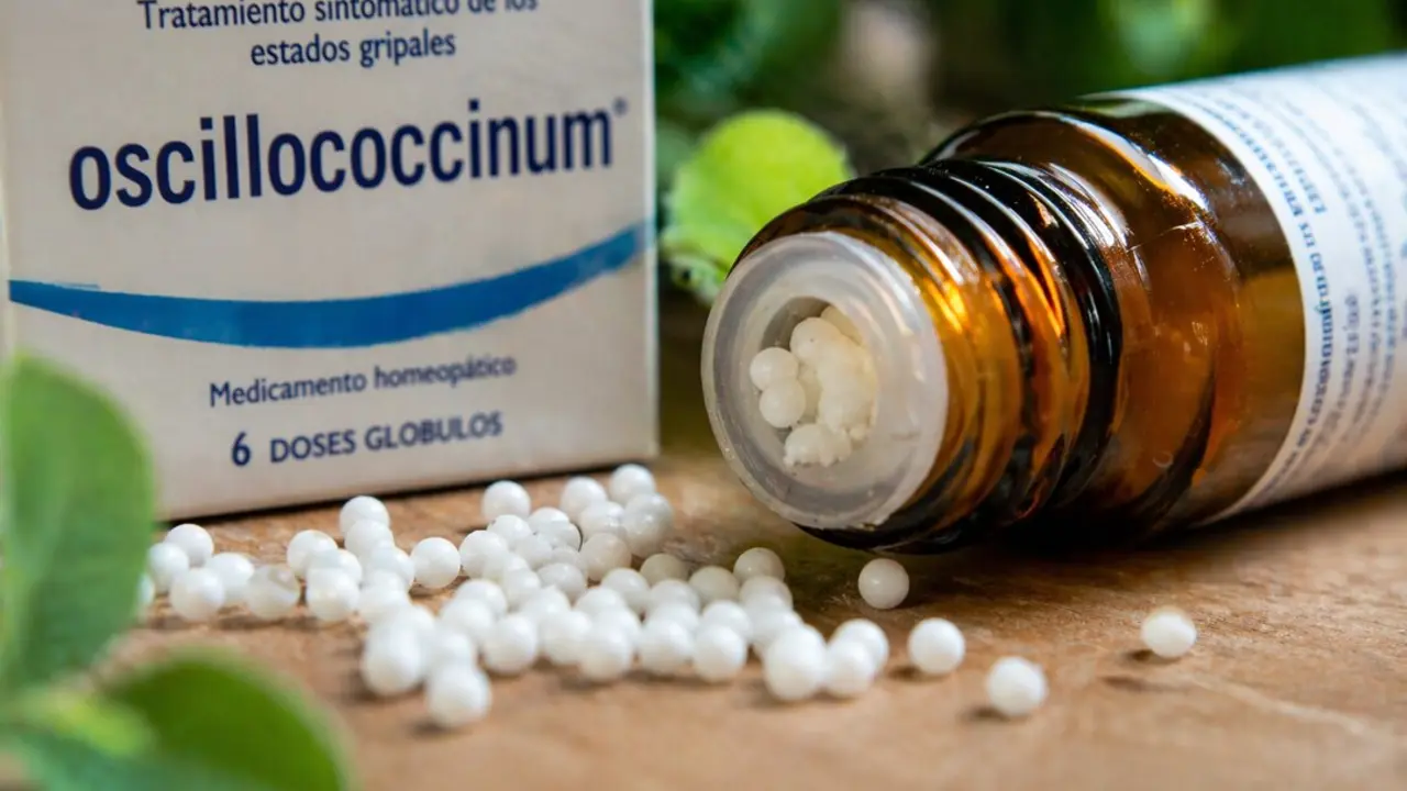 Frascos y gl&oacute;bulos de productos homeop&aacute;ticos, cuestionados tras el informe de Sanidad que concluye que no tienen eficacia terap&eacute;utica y los equipara a un placebo. Imagen generada con IA.