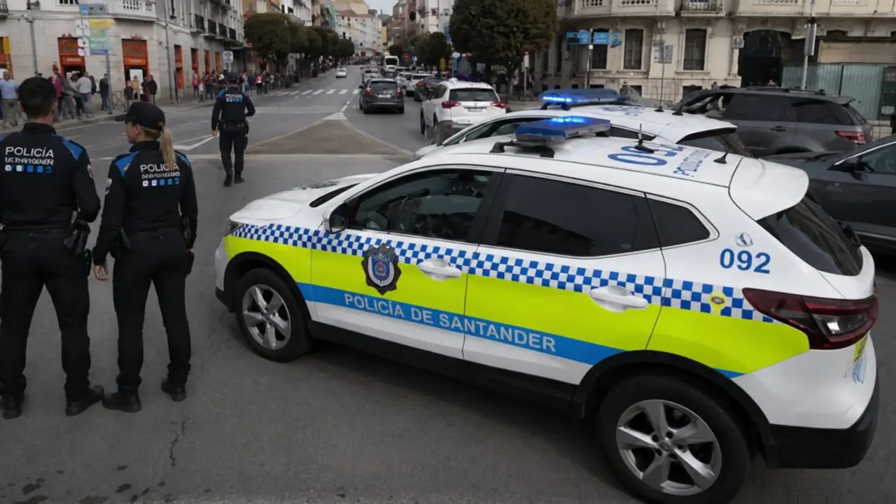 Varios agentes de la Policia Local de Santander en la ciudad.