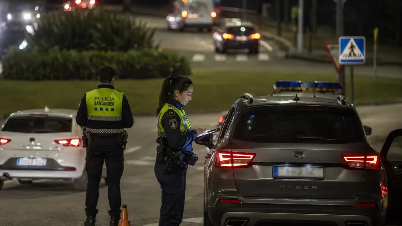 Un control de alcoholemia efectuado por la Polic&iacute;a Local de Santander. IA