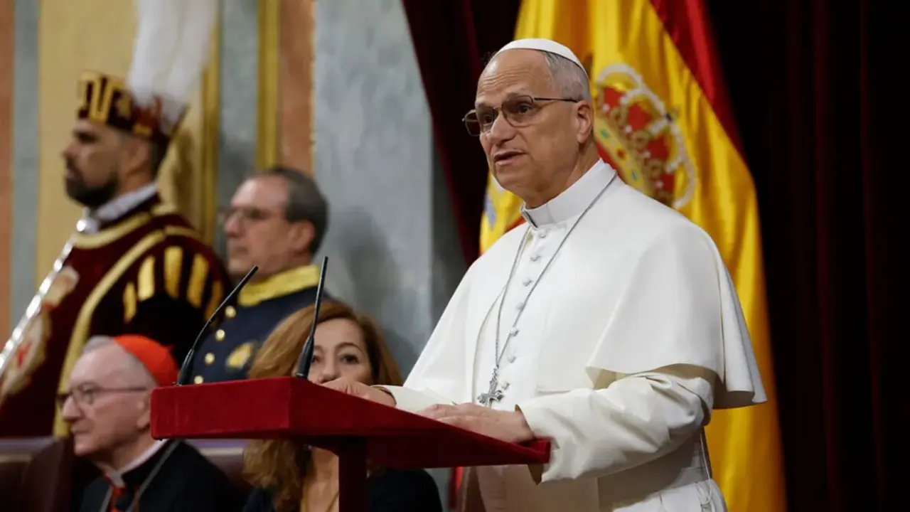 Le&oacute;n XIV pronuncia este lunes en el hemiciclo del Congreso de los Diputados un esperado e hist&oacute;rico discurso durante su visita a Espa&ntilde;a.