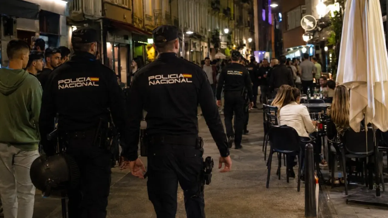 Agentes de Polic&iacute;a Nacional durante una intervenci&oacute;n en una zona de ocio nocturno de Santander. Las investigaciones contin&uacute;an abiertas en ambos casos para esclarecer las circunstancias de las agresiones y determinar las responsabilidades penales correspondientes.