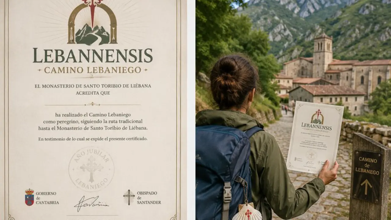 Recreaci&oacute;n art&iacute;stica del futuro certificado &ldquo;Lebannensis&rdquo;, la acreditaci&oacute;n oficial que impulsan el Gobierno de Cantabria y el Obispado de Santander para reconocer a los peregrinos que completan el Camino Lebaniego hasta el monasterio de Santo Toribio de Li&eacute;bana.