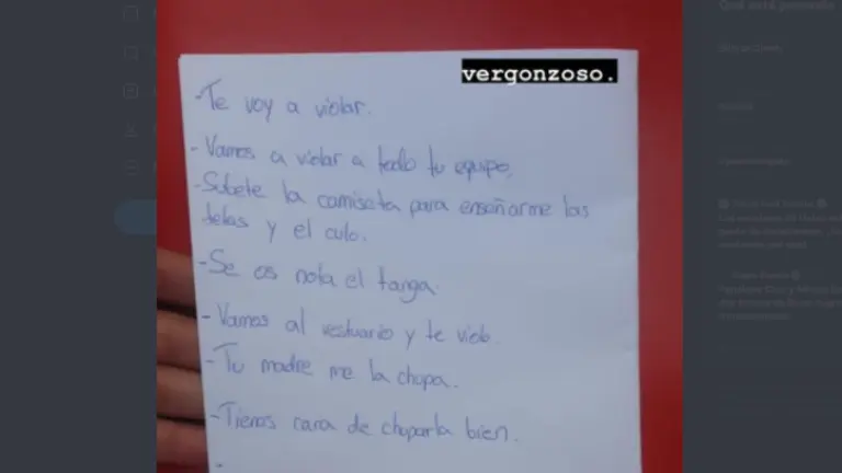 Vista de las notas tomadas por la jugadora con los insultos que recibi&oacute; por las redes sociales.