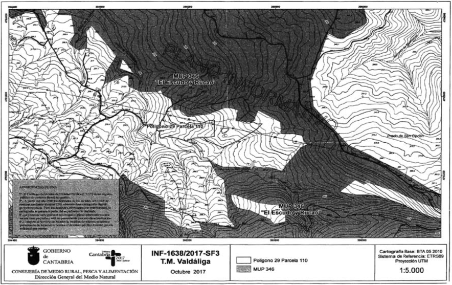Plano cartográfico del Catálogo de Montes de Utilidad Pública ‘El Escudo y Rucao’. / alerta