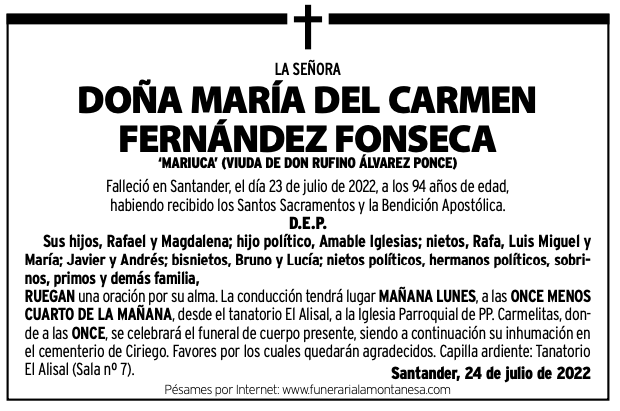 Doña María Del Carmen Fernández Fonseca