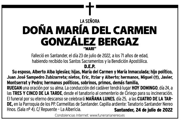 DOÑA MARÍA DEL CARMEN
GONZÁLEZ BERGAZ