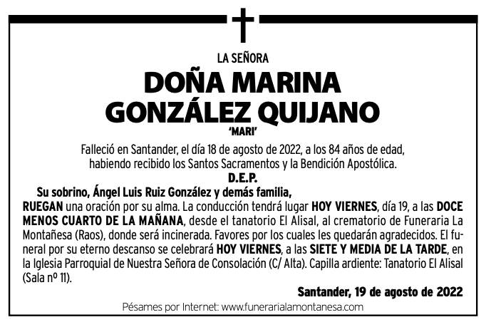 La Señora Doña Marina González Quijano