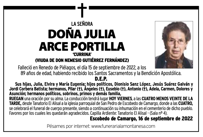 La Señora Doña Julia Arce Portilla