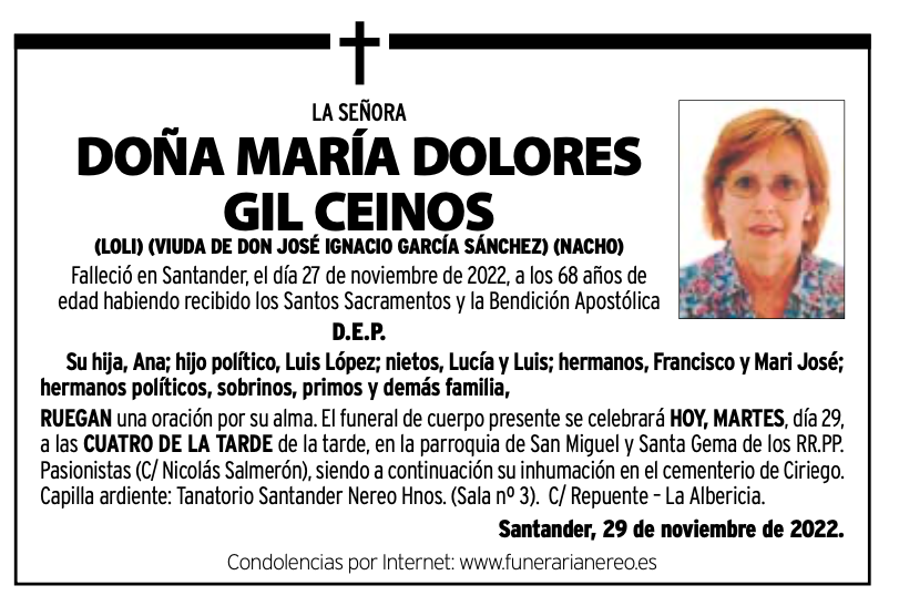 la señora
DOÑA MARÍA DOLORES
GIL CEINOS