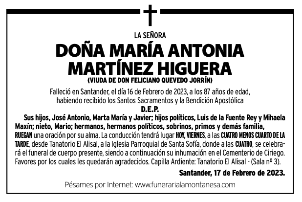 DoñA MARÍA ANTonIA
MARTíNEZ HIGUERA