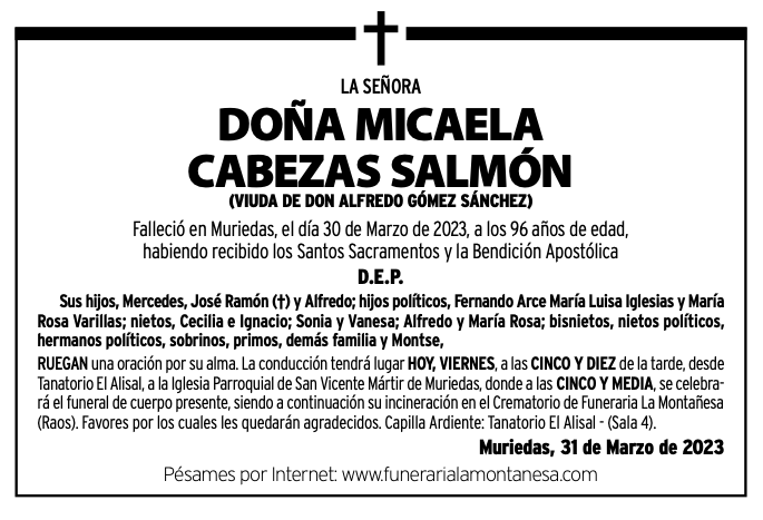 La Señora Doña Micaela Cabezas Salmón