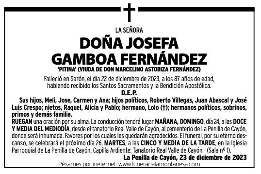LA SEÑORA DoñA JosEFA GAMBoA FERNÁndEz