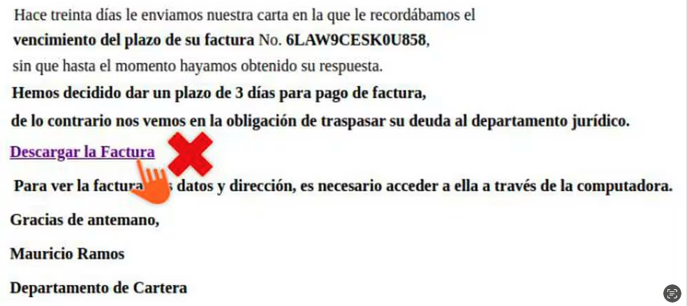 Así es el falso mensaje. / OSI