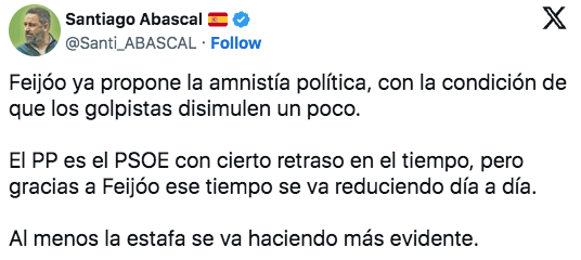 Mensaje de Abascal en la red social X. / Alerta