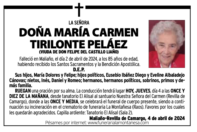 La Señora Doña María Carmen Tirilonte Peláez