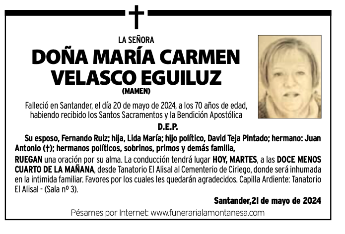 La Señora Doña María Carmen Velasco Eguiluz