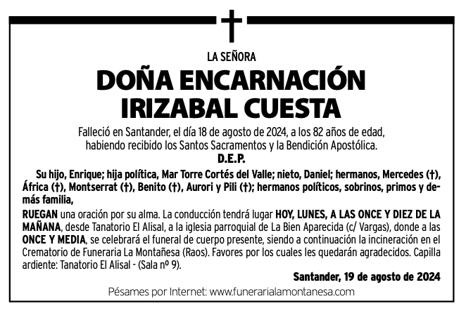La Señora
Doña Encarnación Irizabal Cuesta
