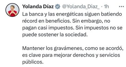 El polémico mensaje de Yolanda Díaz en redes. / X