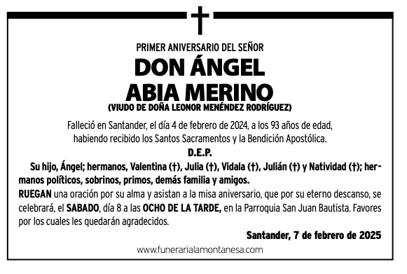 Primer Aniversario Del Señor
Don Ángel
Abia Merino