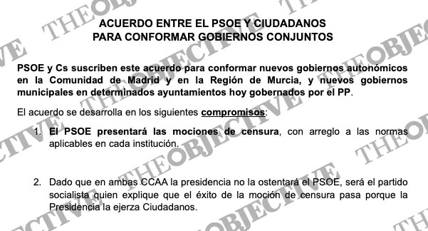 THE OBJECTIVE revela el acuerdo que incluía además cinco diputaciones, siete capitales de provincia y seis municipios