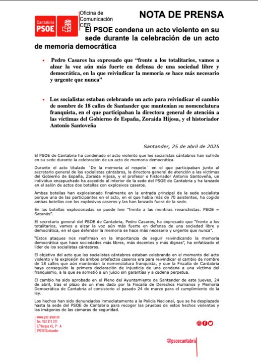 Nota de prensa del presunto suceso.