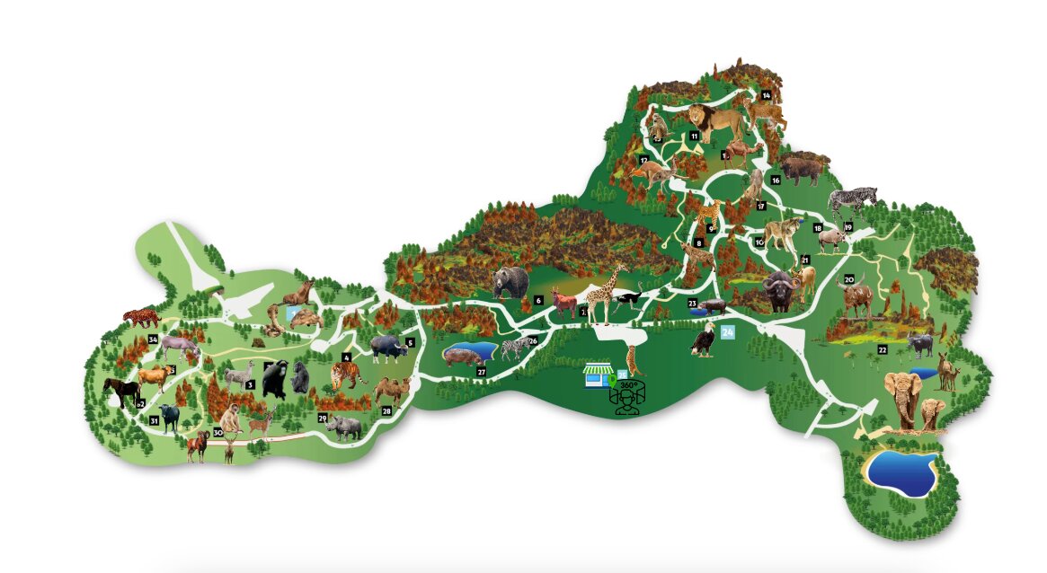 Mapa de los animales de Cabarceno. / Cabarceno