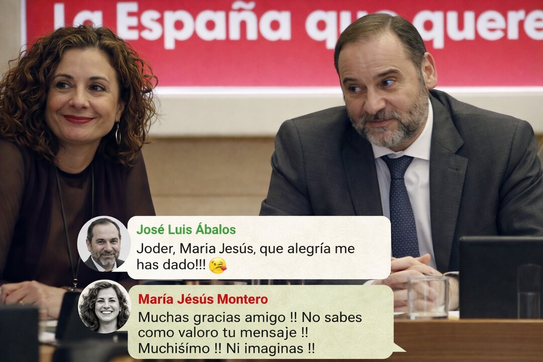 María Jesús Montero y José Luis Ábalos, en una imagen acompañada de los mensajes de apoyo mutuo que reflejan la cercanía política entre ambos en un momento ahora bajo escrutinio.