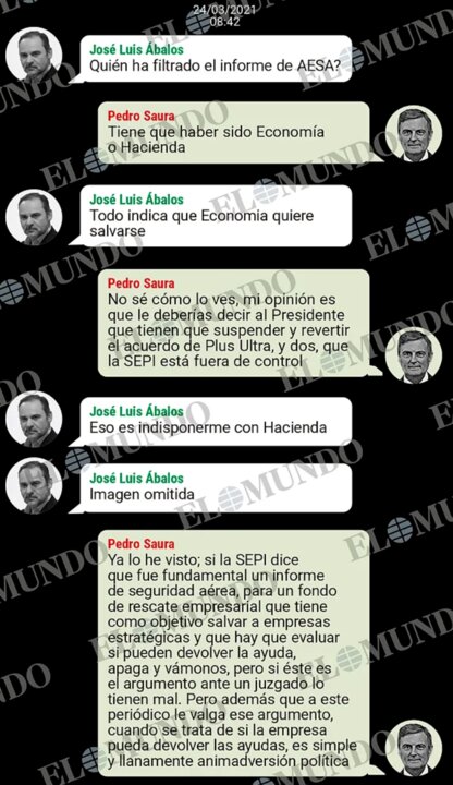 Conversaciones internas entre José Luis Ábalos y Pedro Saura que cuestionan el rescate de Plus Ultra y evidencian tensiones dentro del Gobierno.